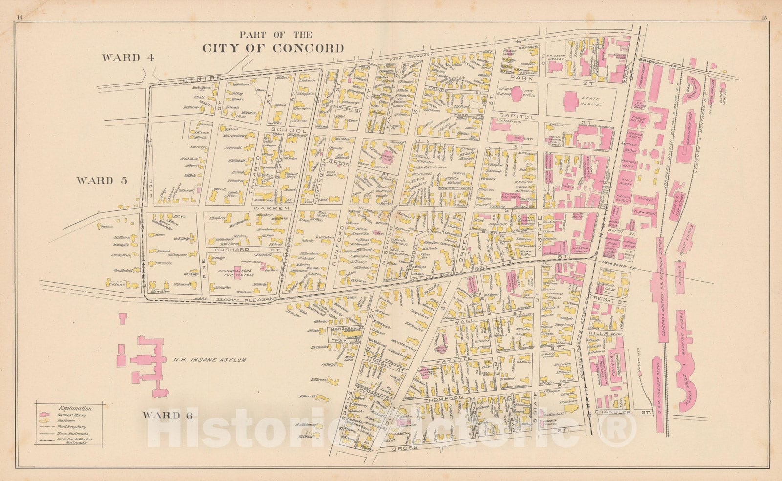 Historic Map : Concord 1892 , Town and City Atlas State of New Hampshire , v6, Vintage Wall Art