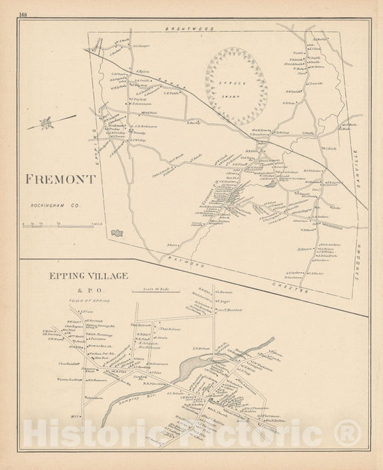 Historic Map : Epping & Fremont 1892 , Town and City Atlas State of New Hampshire , Vintage Wall Art