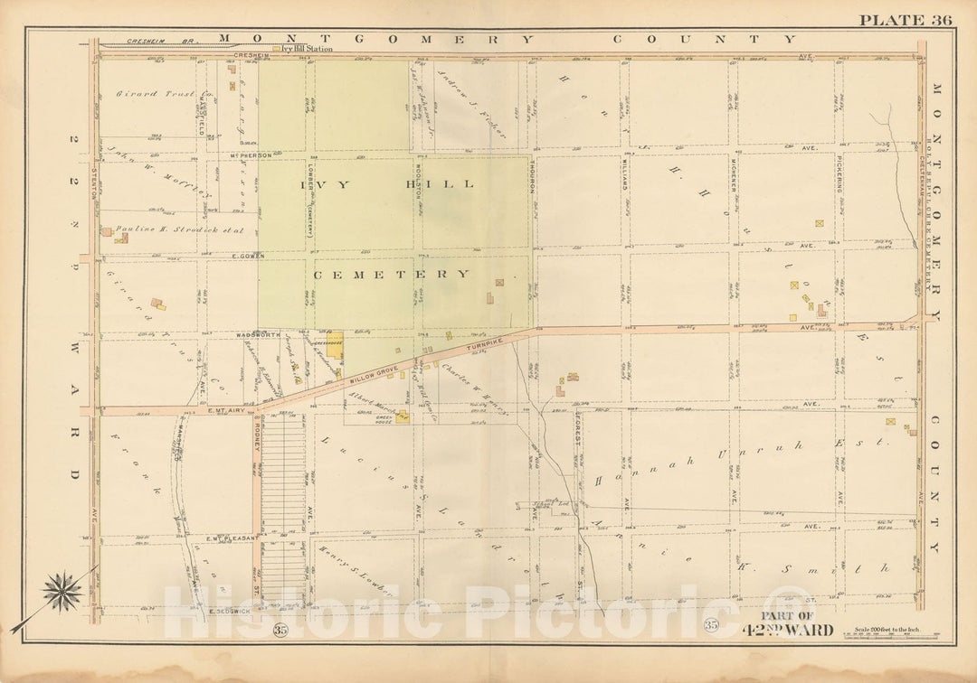 Historic Map : Atlas City of Philadelphia, 42nd Ward, Philadelphia 1913 Plate 036 , Vintage Wall Art