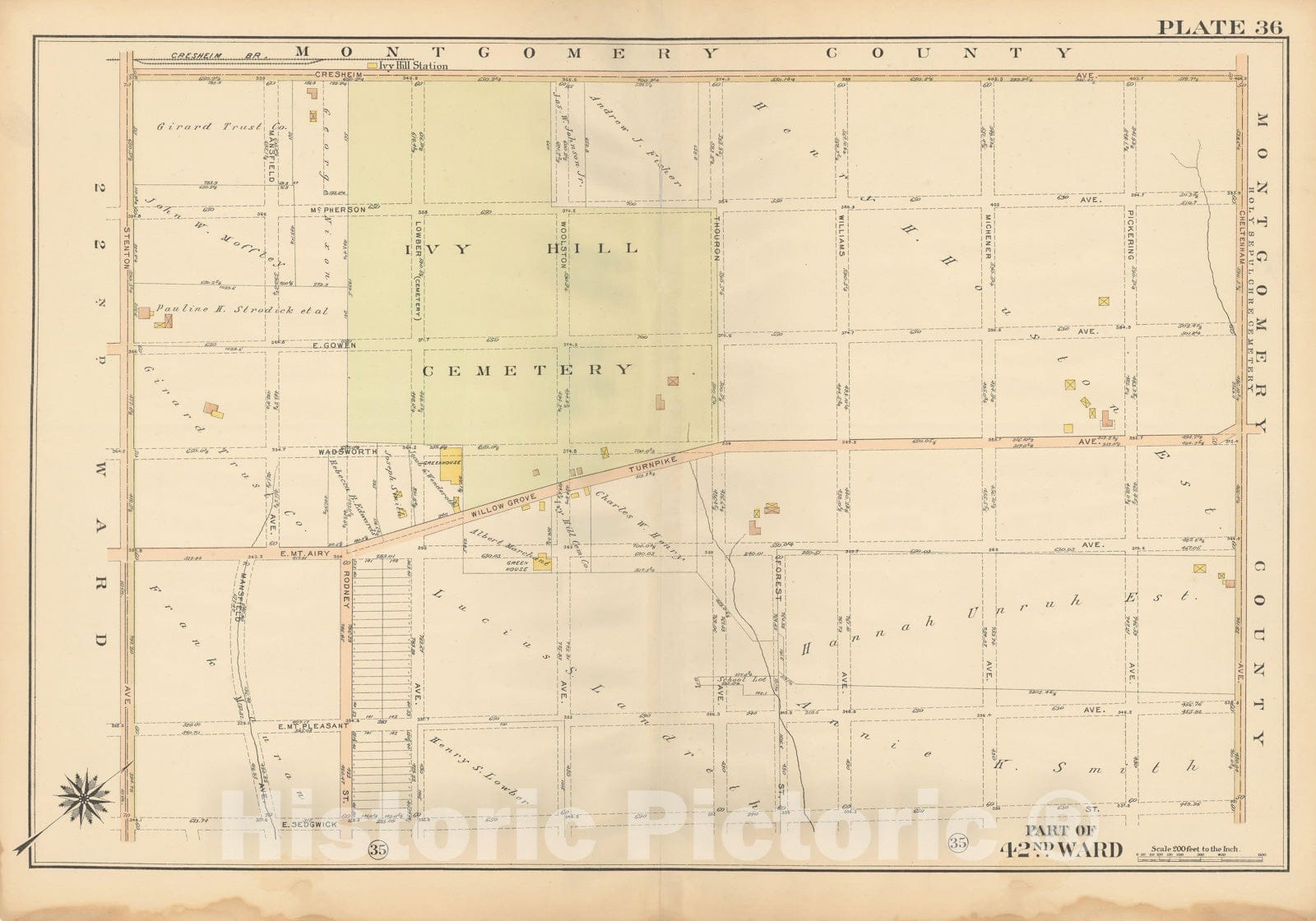 Historic Map : Atlas City of Philadelphia, 42nd Ward, Philadelphia 1913 Plate 036 , Vintage Wall Art