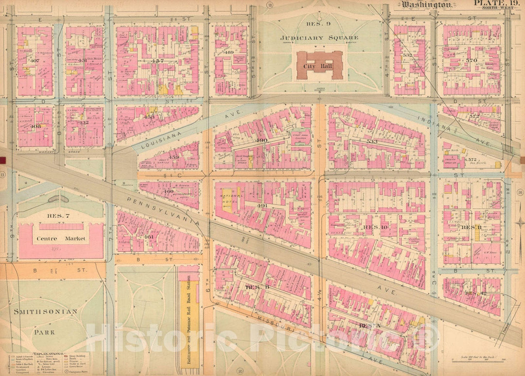 Historic Map : Atlas of Washington D.C., Washington 1887 Plate 019 , Vintage Wall Art