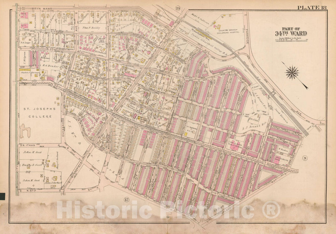 Historic Map : Atlas City of Philadelphia Wards 24,27,34,40,44&46 West Philadelphia, West Philadelphia 1927 Plate 018 , Vintage Wall Art