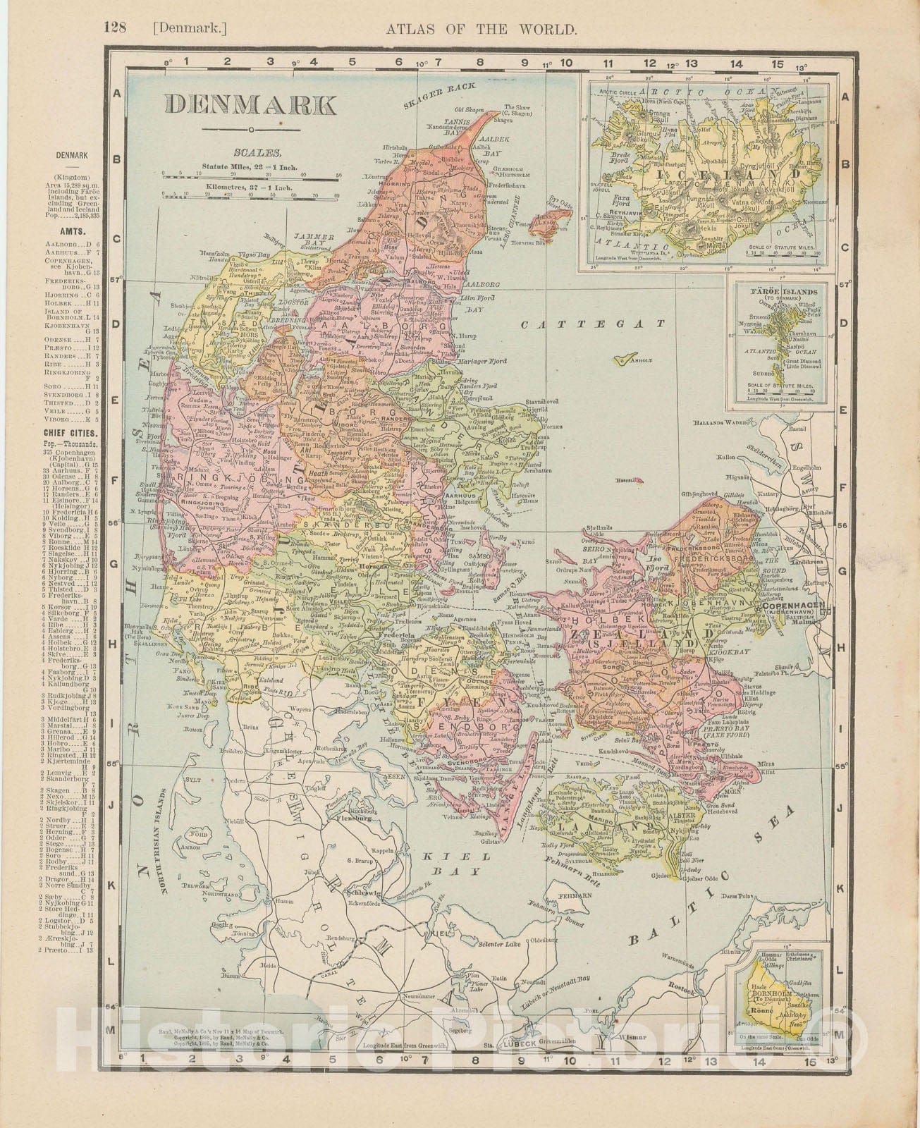 Historic Map : Denmark & Iceland 1900 , Universal Atlas World , Vintage Wall Art