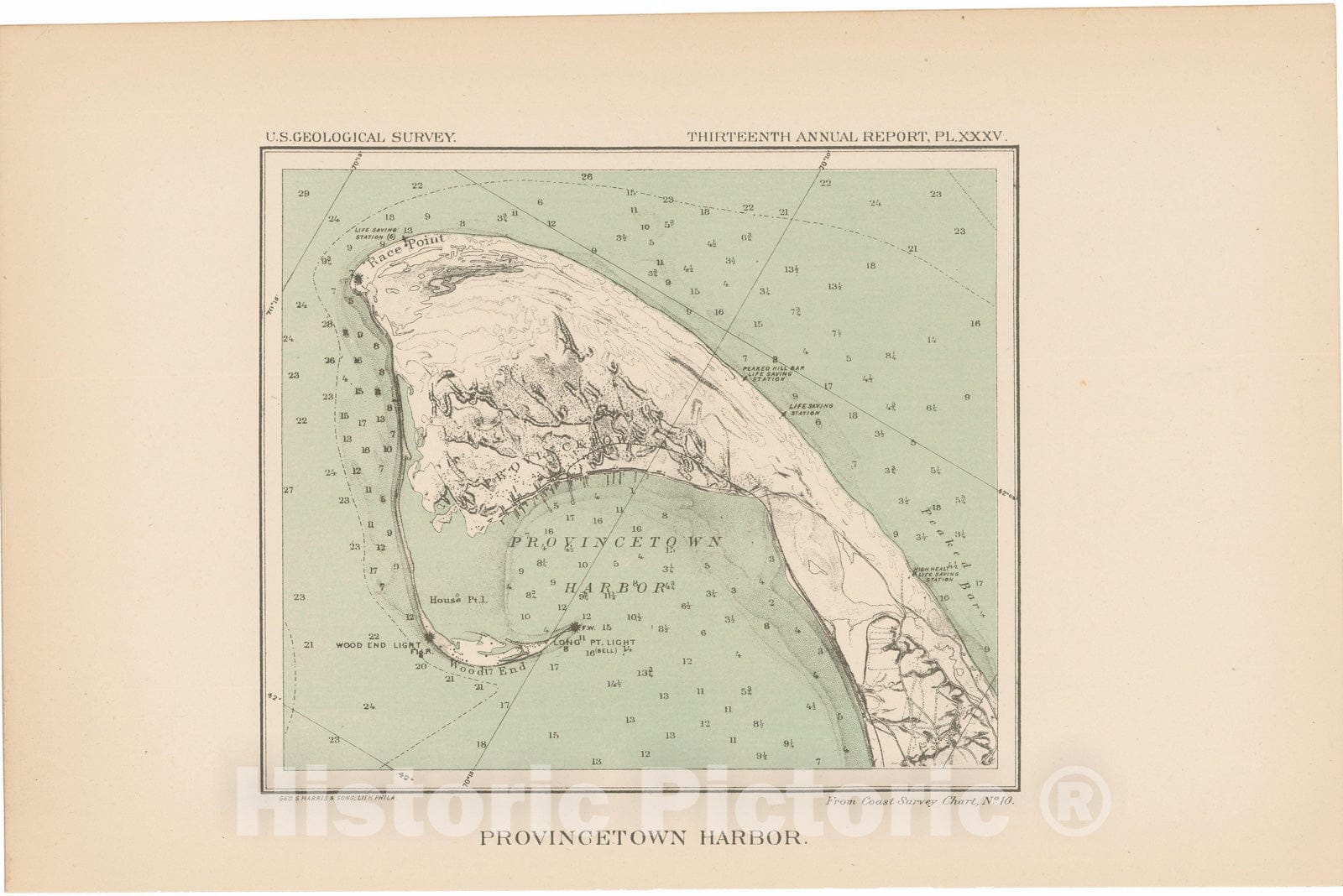 Historic Map : Provincetown Harbor 1893 Topographic Map , 13th Annual Report of the US Geological Survey , Vintage Wall Art