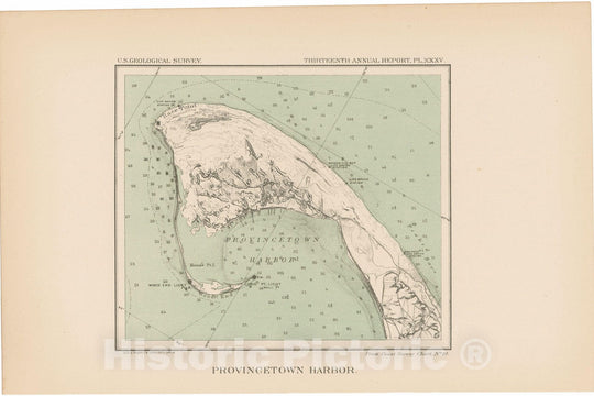 Historic Map : Provincetown Harbor 1893 Topographic Map , 13th Annual Report of the US Geological Survey , Vintage Wall Art