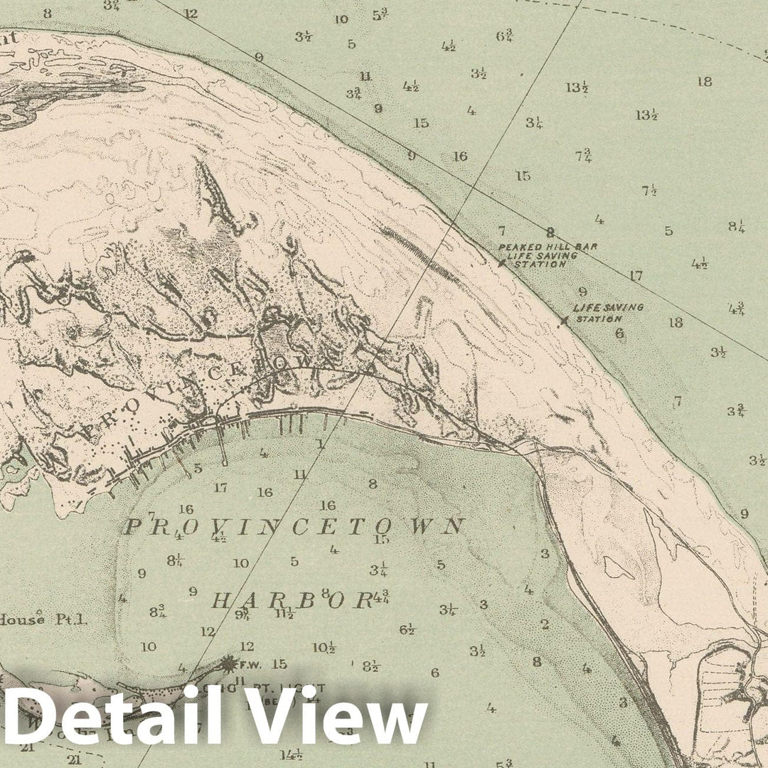 Historic Map : Provincetown Harbor 1893 Topographic Map , 13th Annual Report of the US Geological Survey , Vintage Wall Art