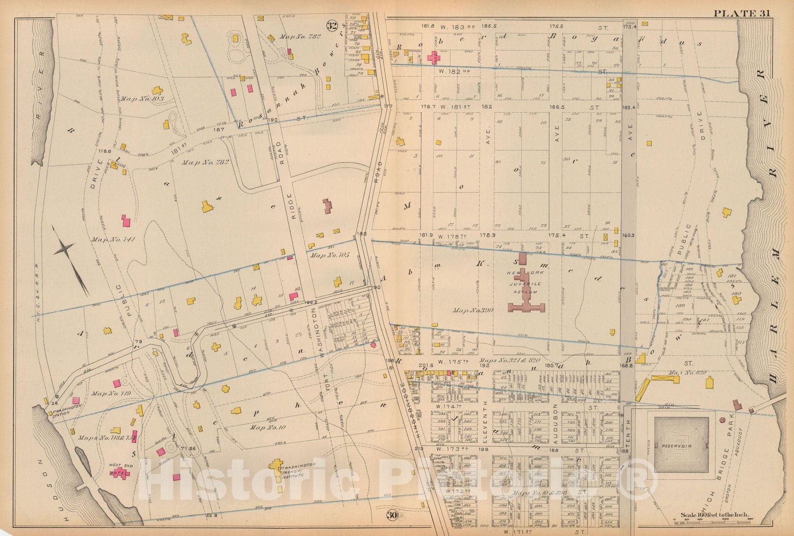 Historic Map : Atlas City of New York, Vol 2 ... 12th Ward, 2nd Ed., Manhattan 1884 Plate 031 , Vintage Wall Art