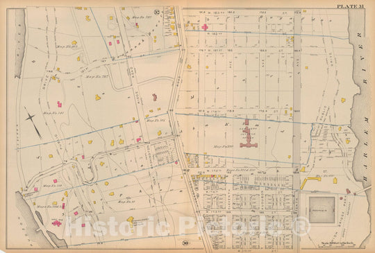 Historic Map : Atlas City of New York, Vol 2 ... 12th Ward, 2nd Ed., Manhattan 1884 Plate 031 , Vintage Wall Art