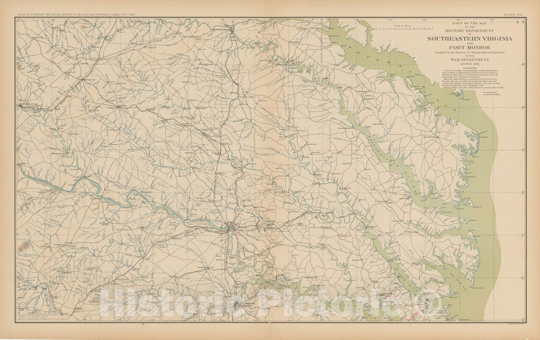 Historic Map : Civil War Atlas of the Union and Confederate Armies, Battles in Southeastern Virgina 1895 , v2, Vintage Wall Art