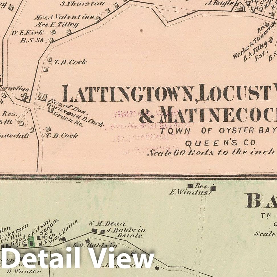 Historic Map : Atlas of Long Island, New York, Oyster Bay 1873 , v4, Vintage Wall Art