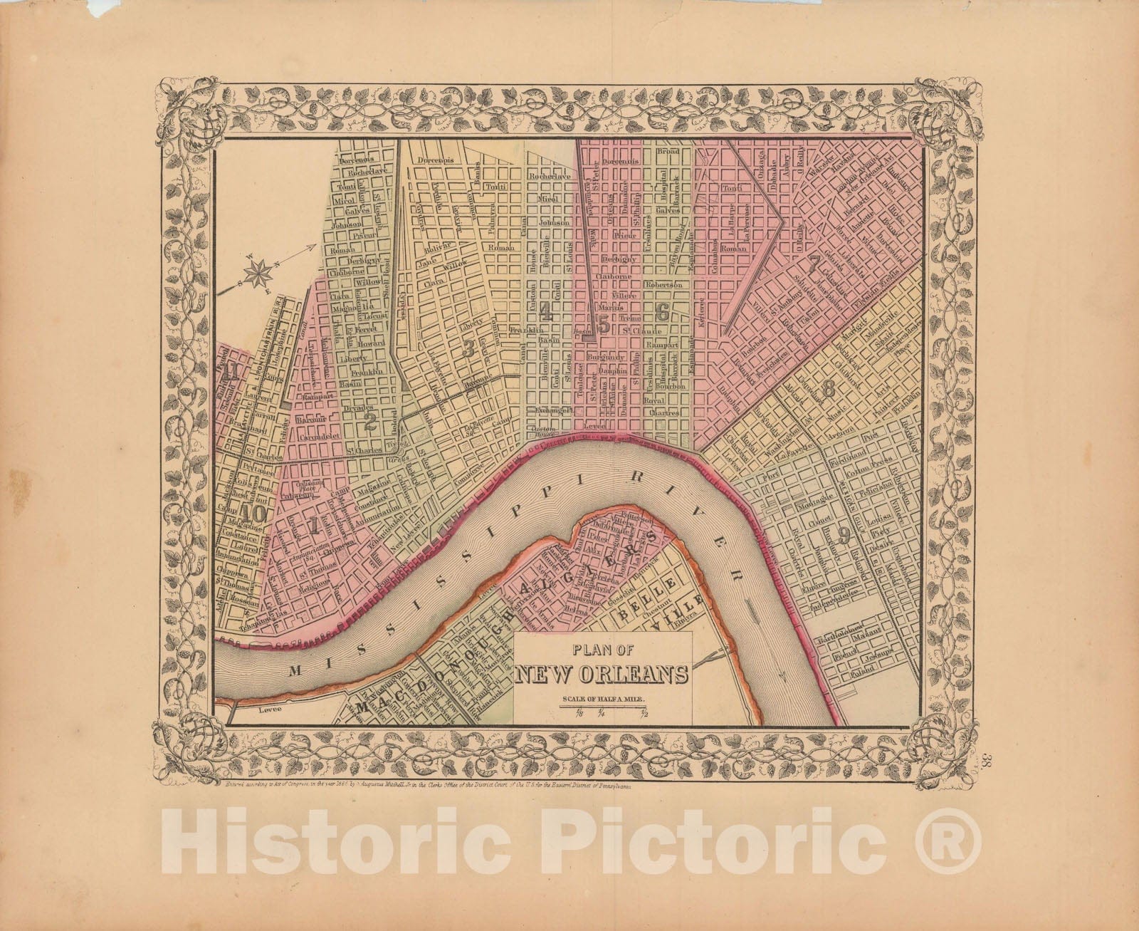 Historic Map : New Orleans 1867 , New General Atlas , Vintage Wall Art