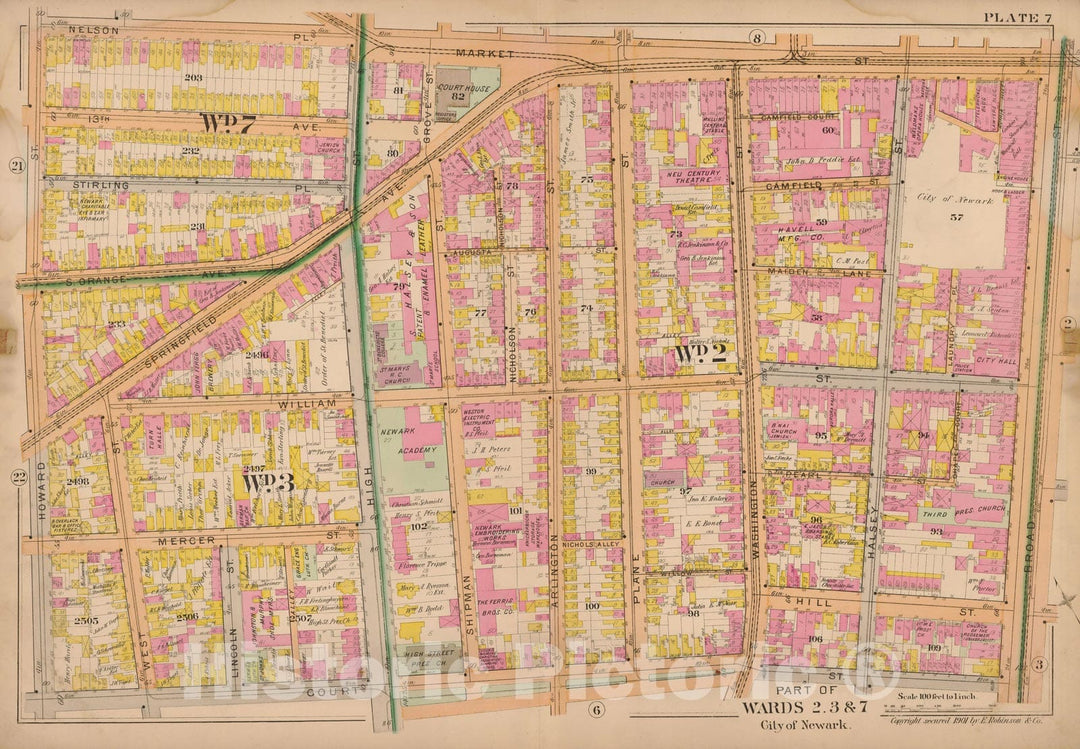 Historic Map : Atlas City of Newark, Newark 1901 Plate 007 , Vintage Wall Art