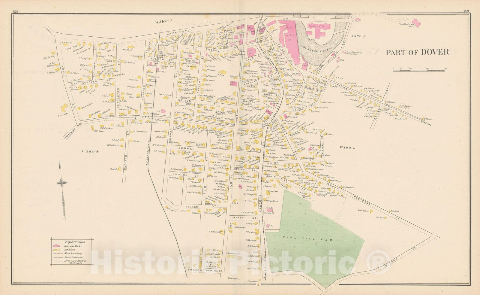 Historic Map : Dover 1892 , Town and City Atlas State of New Hampshire , v7, Vintage Wall Art