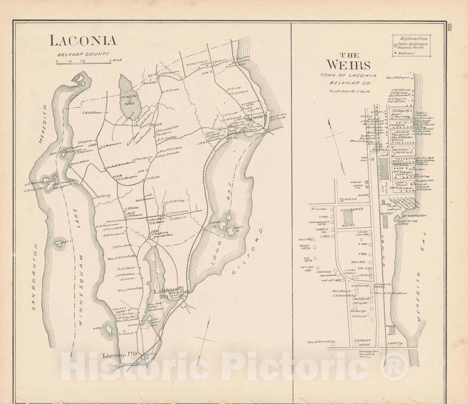 Historic Map : Laconia 1892 , Town and City Atlas State of New Hampshire , v3, Vintage Wall Art