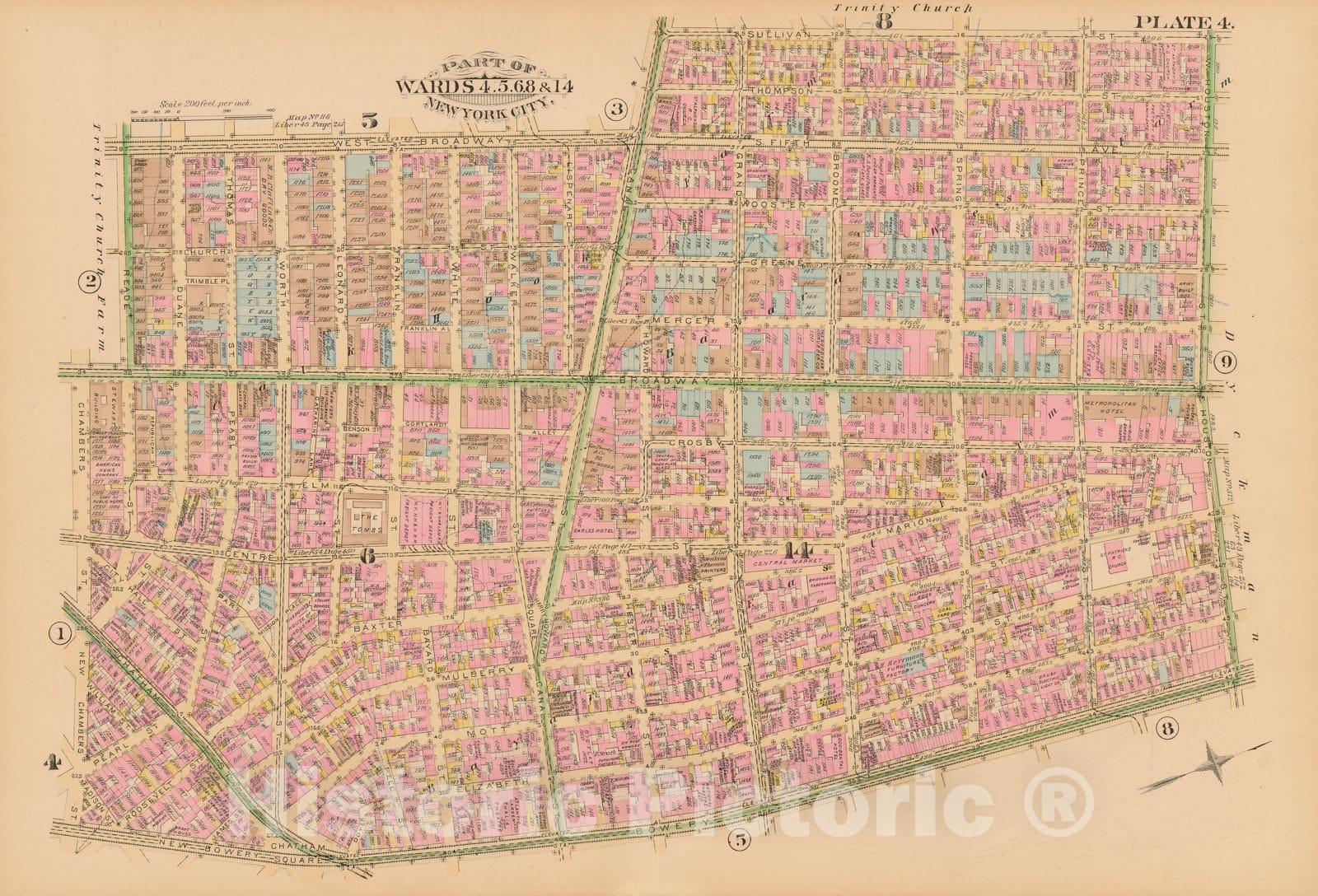 Historic Map : Manhattan & New York City 1885 Plate 004 , Robinson's Atlas City of New York , Vintage Wall Art