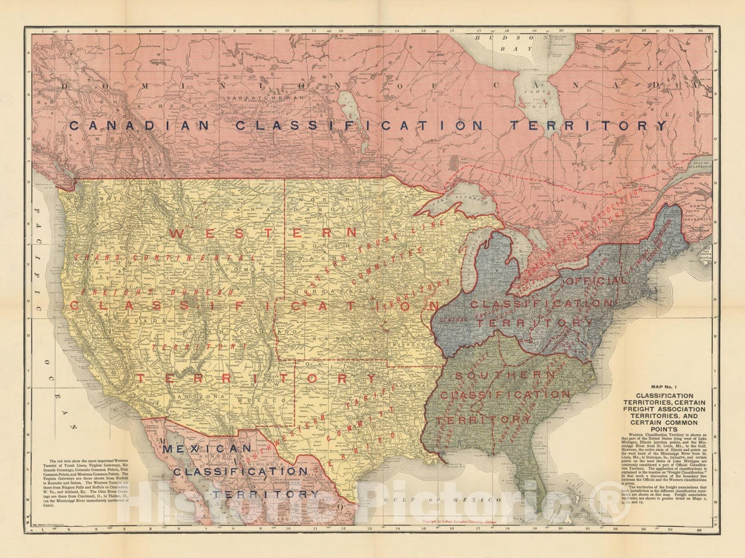 Historic Map : Atlas of Railway Traffic Maps, North American Railroad Classification Territories 1922 , Vintage Wall Art