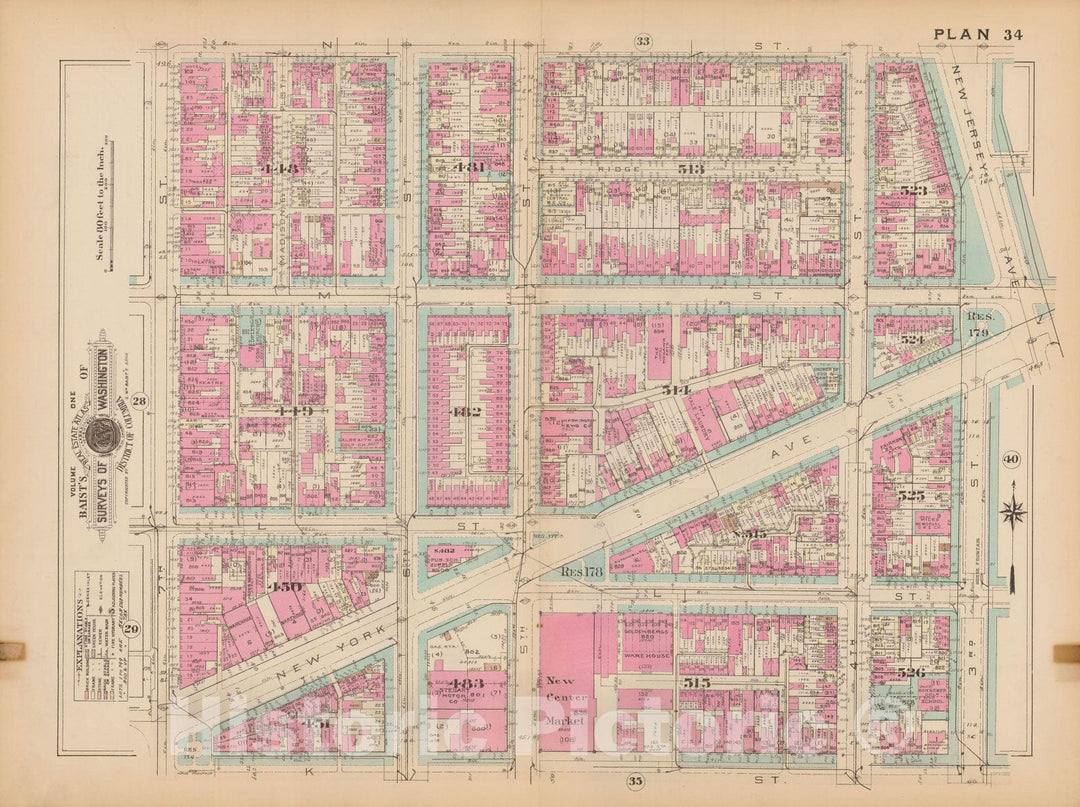 Historic Map : Atlas of Washington D.C. Volume 1 (Inner NW), Washington 1939 Plate 034 , Vintage Wall Art