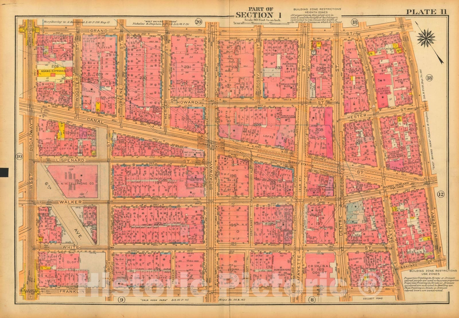 Historic Map : Atlas City of New York, Borough of Manhattan, Volume One, Battery to 14th Street, Manhattan 1922 Plate 011 , Vintage Wall Art