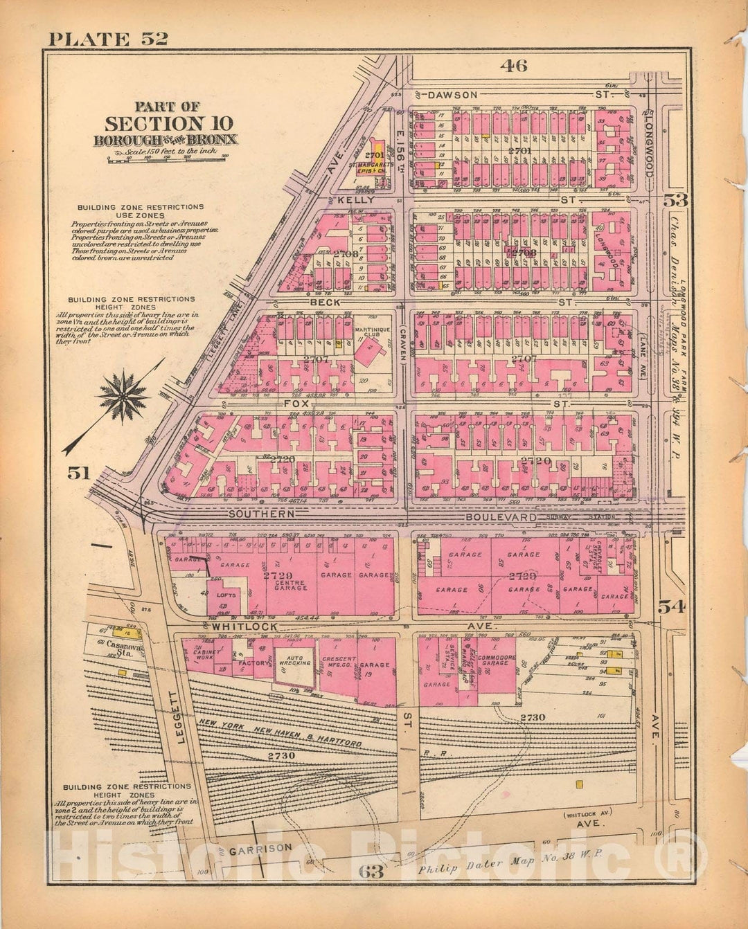 Historic Map : Borough of The Bronx, Sections 9-13, The Bronx 1928 Plate 052 , Vintage Wall Art