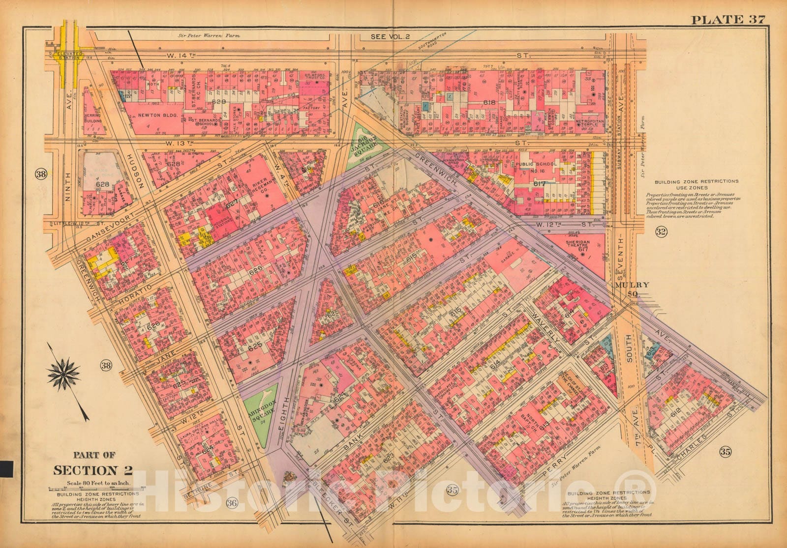 Historic Map : Atlas City of New York, Borough of Manhattan, Volume One, Battery to 14th Street, Manhattan 1922 Plate 037 , Vintage Wall Art