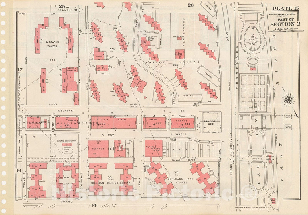 Historic Map : Manhattan Land Book 1955 - Updated Through Nov 7th, New York City 1975 Plate 015 , Vintage Wall Art