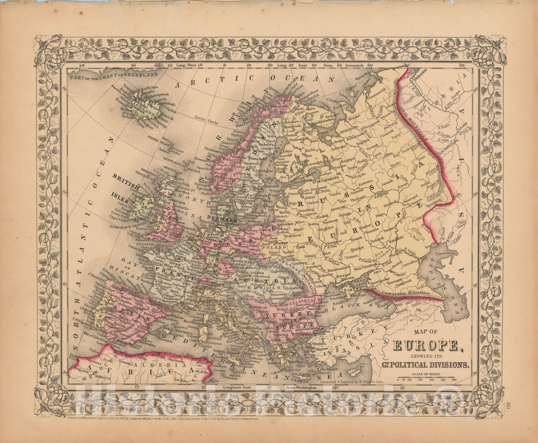 Historic Map : Europe 1867 , New General Atlas , Vintage Wall Art