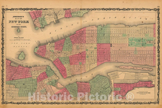 Historic Map : Manhattan & New York City 1862 , Vintage Wall Art