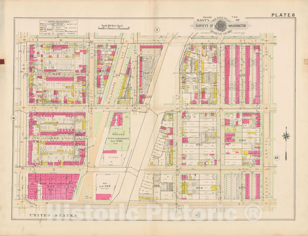 Historic Map : Atlas of Washington D.C. Volume 2 (NE, SE, SW), Washington 1928 Plate 008 , Vintage Wall Art