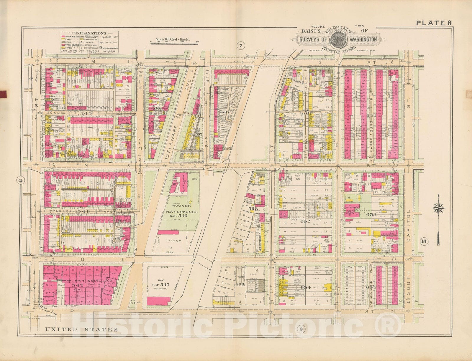 Historic Map : Atlas of Washington D.C. Volume 2 (NE, SE, SW), Washington 1928 Plate 008 , Vintage Wall Art