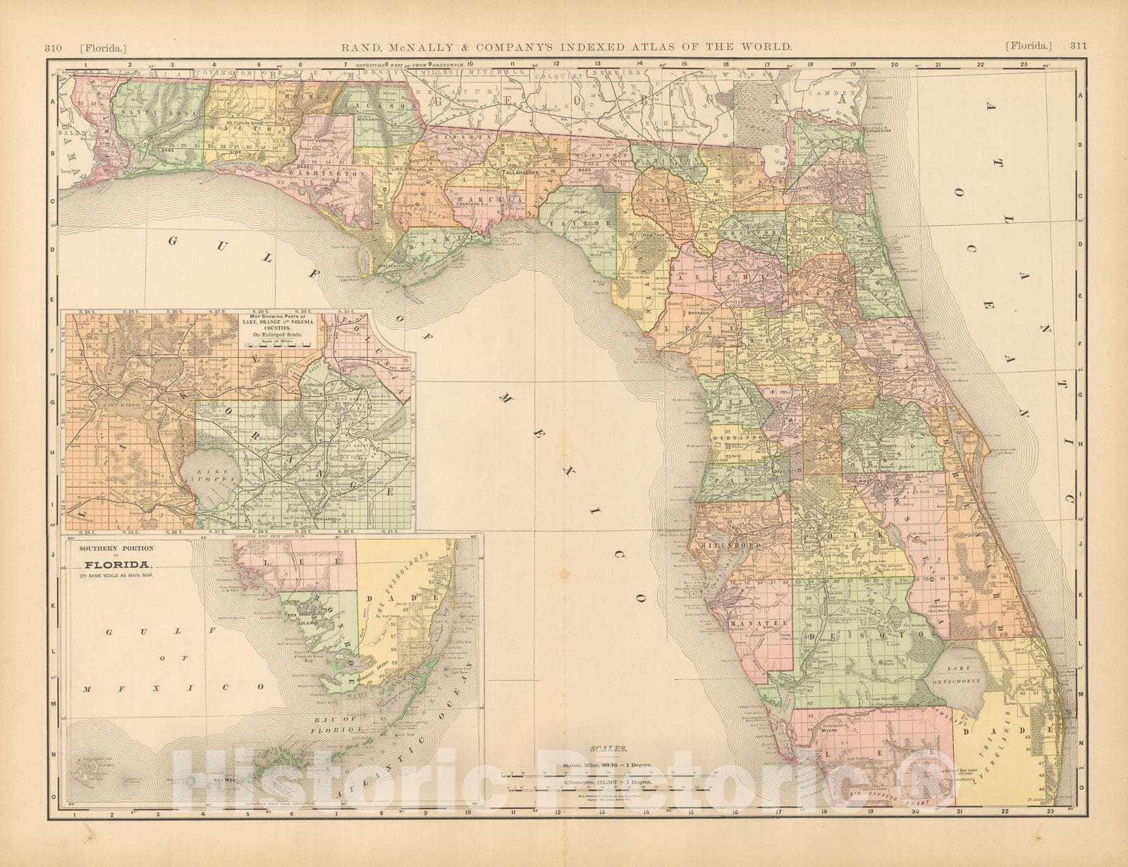 Historic Map : United States Maps, Florida 1894 , Vintage Wall Art