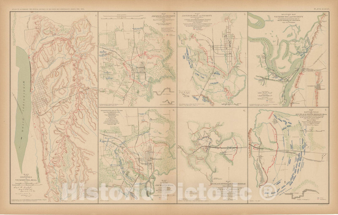 Historic Map : Civil War Atlas of the Union and Confederate Armies, Battles in MS 1895 , Vintage Wall Art