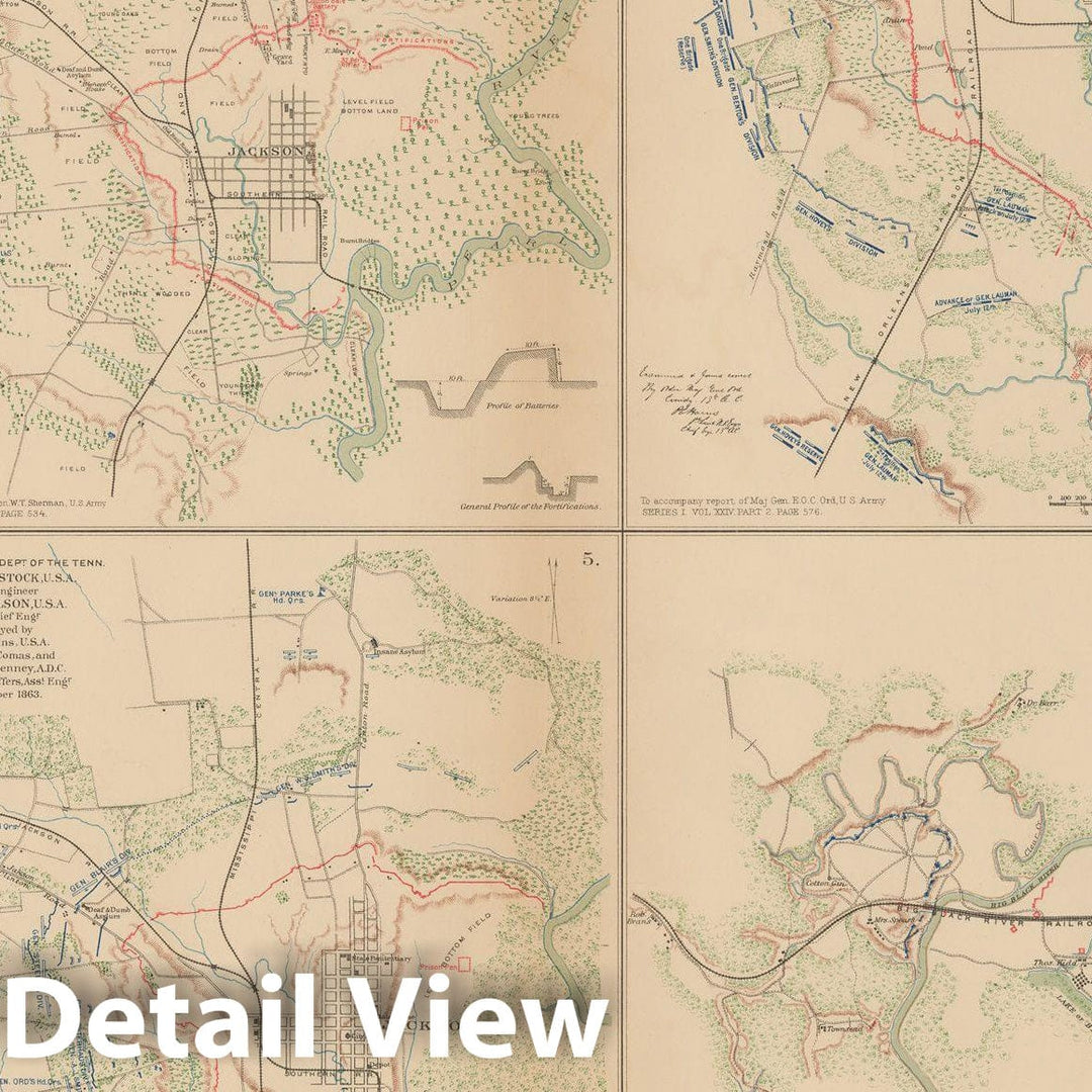 Historic Map : Civil War Atlas of the Union and Confederate Armies, Battles in MS 1895 , Vintage Wall Art