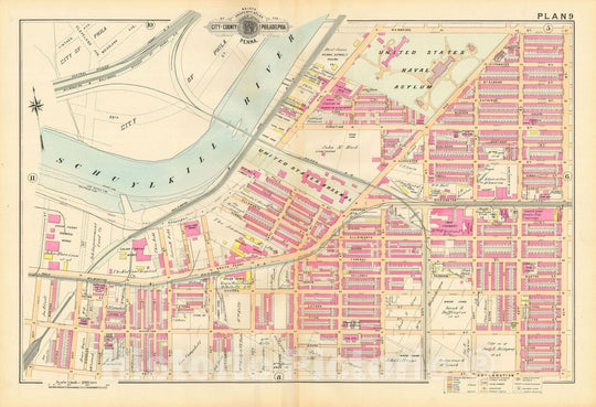 Historic Map : Baist's Property Atlas of Philadelphia, Philadelphia 1895 Plate 009 , Vintage Wall Art