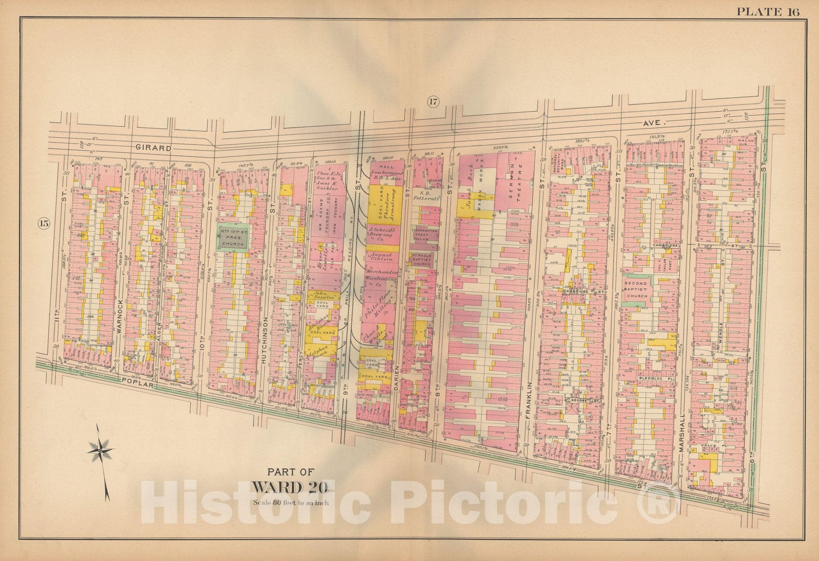 Historic Map : Philadelphia 1907 Plate 016 , Atlas 20th and 29th Wards of the City of Philadelphia , Vintage Wall Art