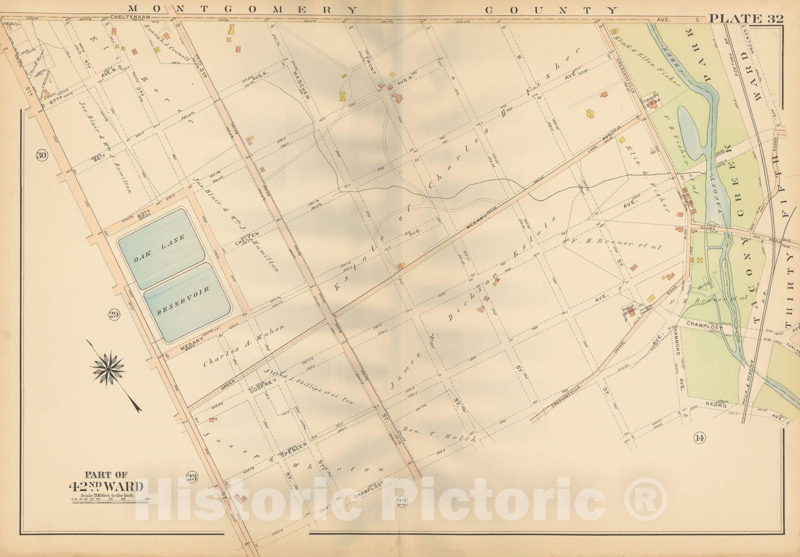 Historic Map : Atlas City of Philadelphia, 42nd Ward, Philadelphia 1913 Plate 032 , Vintage Wall Art