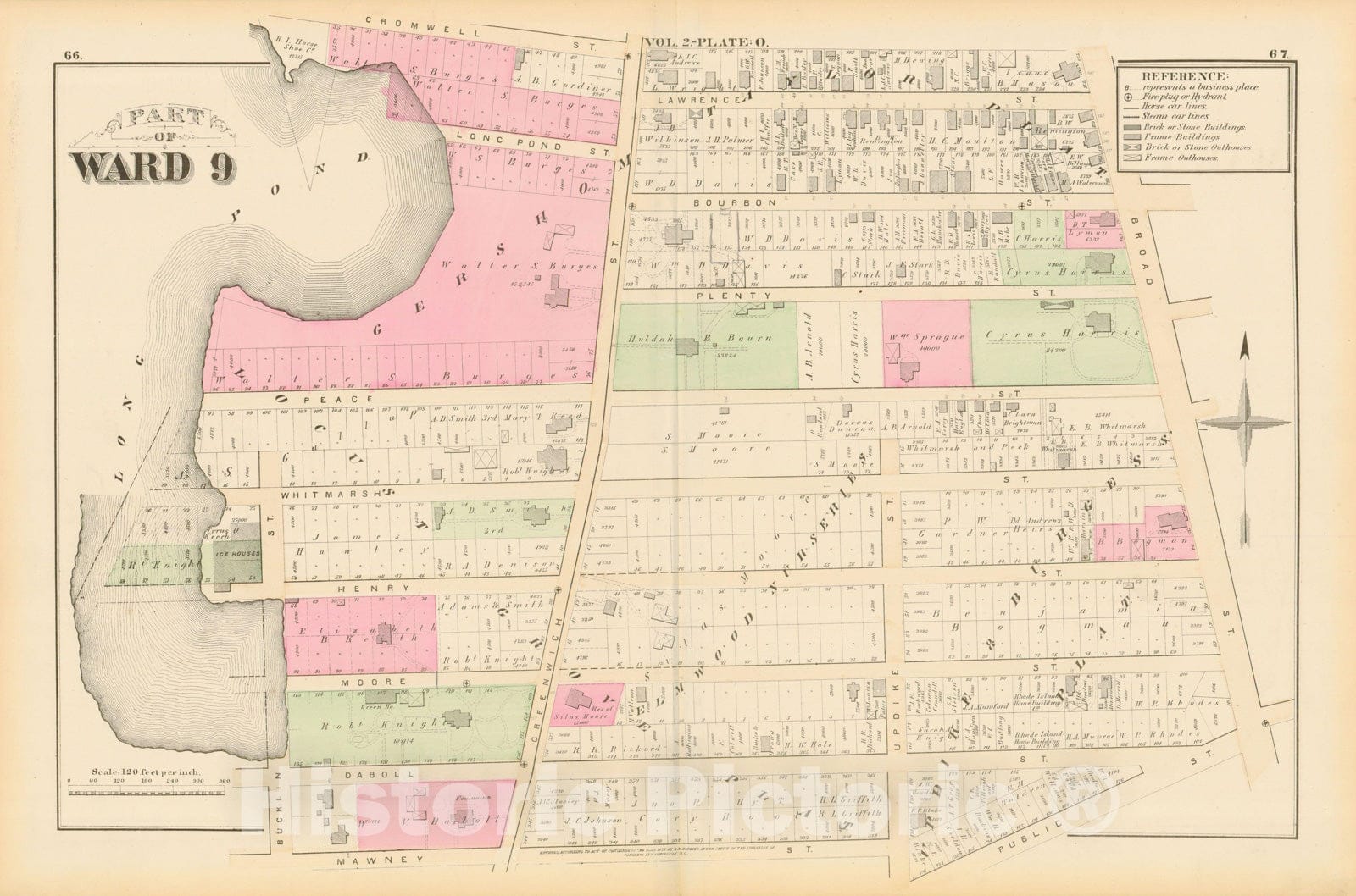 Historic Map : City Atlas of Providence Rhode Island by Wards, Volume II, Providence 1875 Plate O , Vintage Wall Art