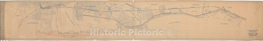 Historic Map : South Station to Lynn - Proposed E. Boston Tunnel 1911 Transit Cartography , Vintage Wall Art