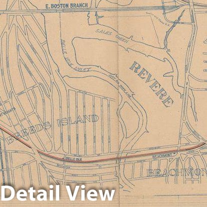 Historic Map : South Station to Lynn - Proposed E. Boston Tunnel 1911 Transit Cartography , Vintage Wall Art