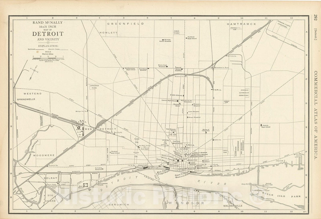 Historic Map : Commercial Atlas of America, 56th Edition, Detroit 1925 , Vintage Wall Art