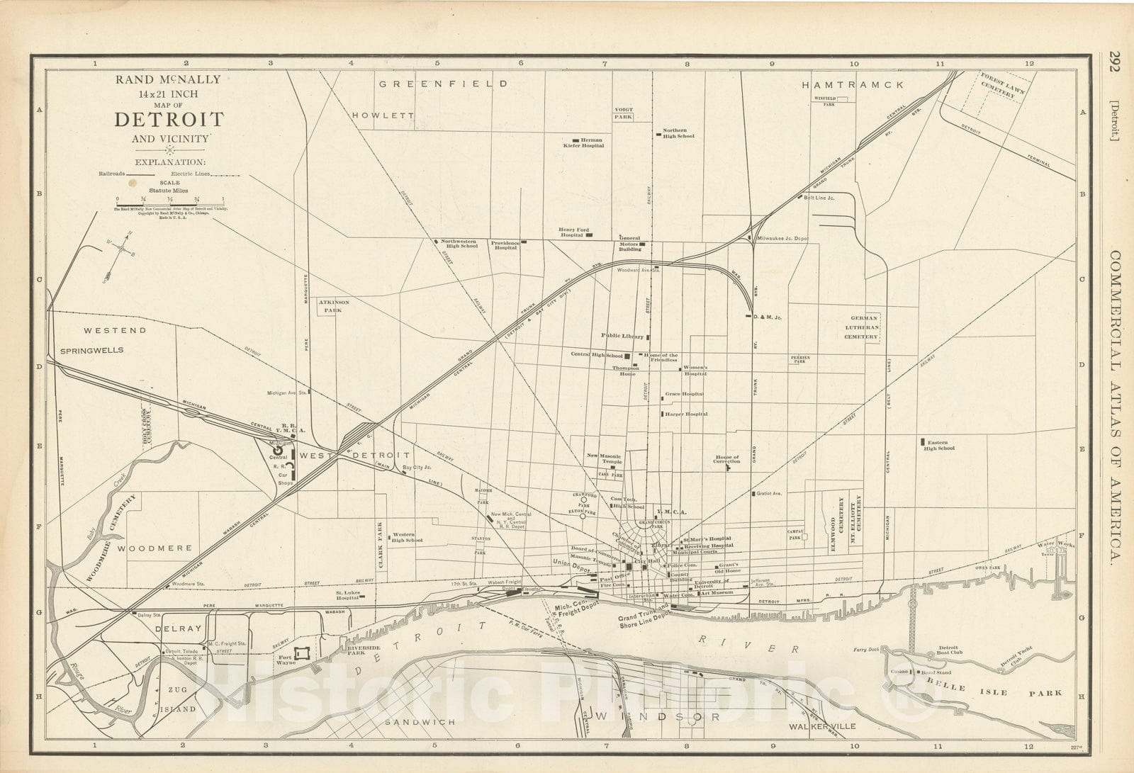 Historic Map : Commercial Atlas of America, 56th Edition, Detroit 1925 , Vintage Wall Art