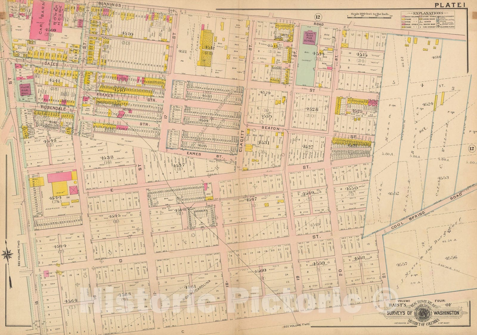 Historic Map : Atlas of Washington D.C. Volume 4 (NE, SE), Washington 1907 Plate 001 , Vintage Wall Art