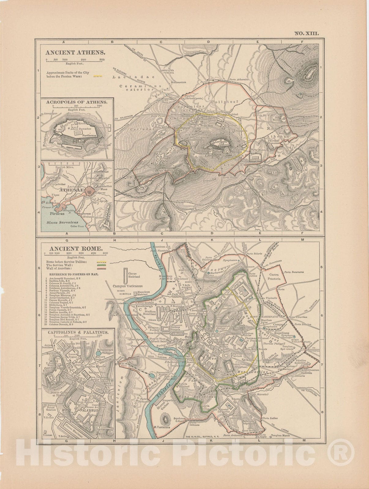 Historic Map : Athens & Rome 1897 , The Century Atlas World , Vintage Wall Art