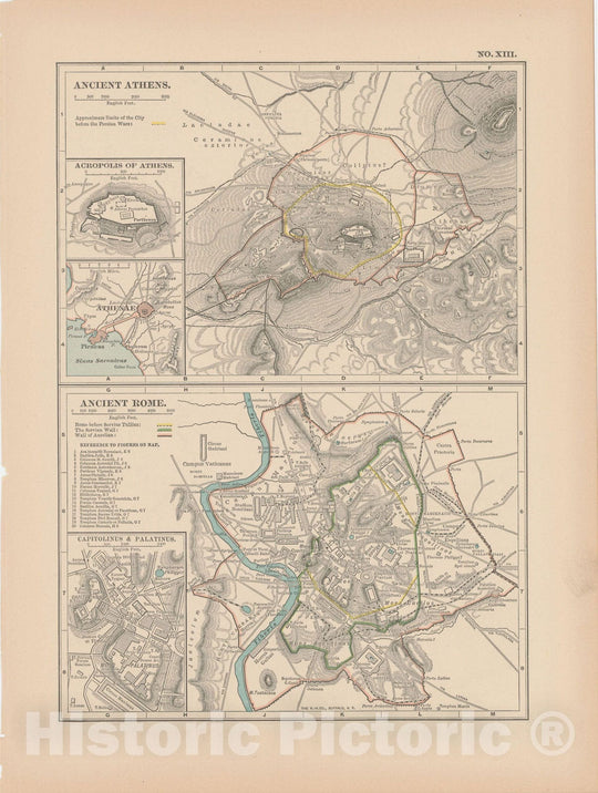 Historic Map : Athens & Rome 1897 , The Century Atlas World , Vintage Wall Art