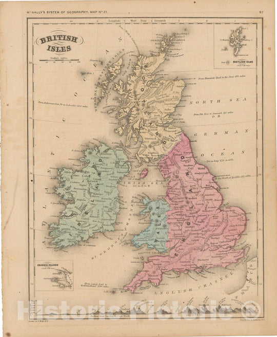 Historic Map : McNally's Improved System of Geography, England & Scotland & Wales & Ireland 1856 , Vintage Wall Art