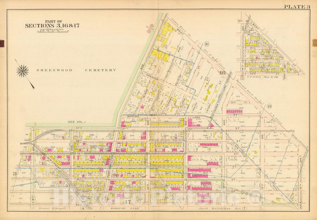 Historic Map : Vol. 2, Brooklyn 1907 Plate 003 , Atlas Borough of Brooklyn , Vintage Wall Art