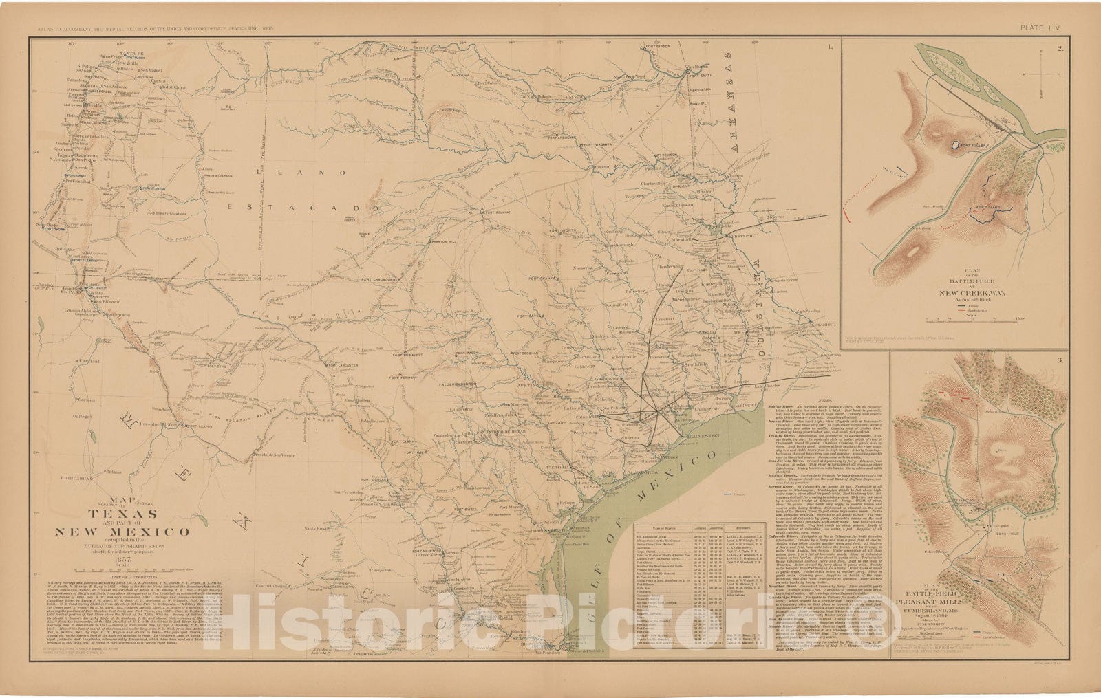 Historic Map : Civil War Atlas of the Union and Confederate Armies, Battles in MD, NM, TX & WV 1895 , Vintage Wall Art