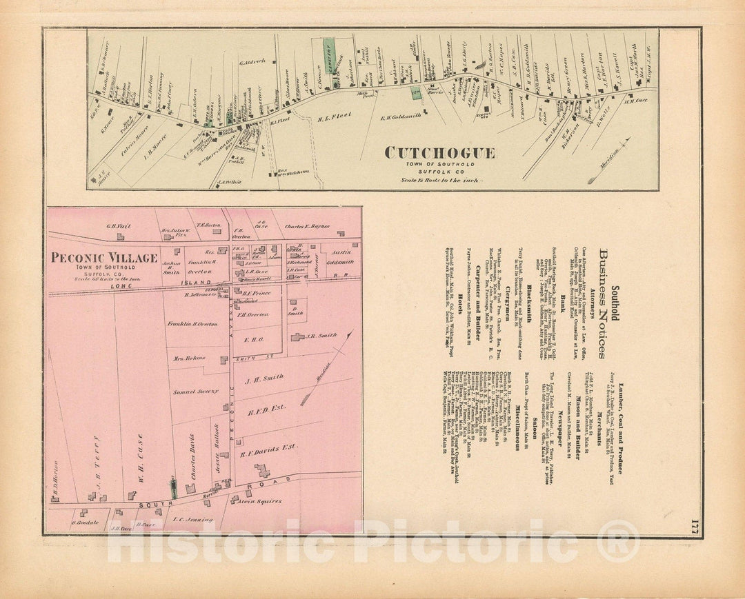 Historic Map : Atlas of Long Island, New York, Southold 1873 , v4, Vintage Wall Art