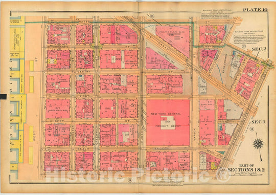 Historic Map : Atlas City of New York, Borough of Manhattan, Volume One, Battery to 14th Street, Manhattan 1922 Plate 010 , Vintage Wall Art