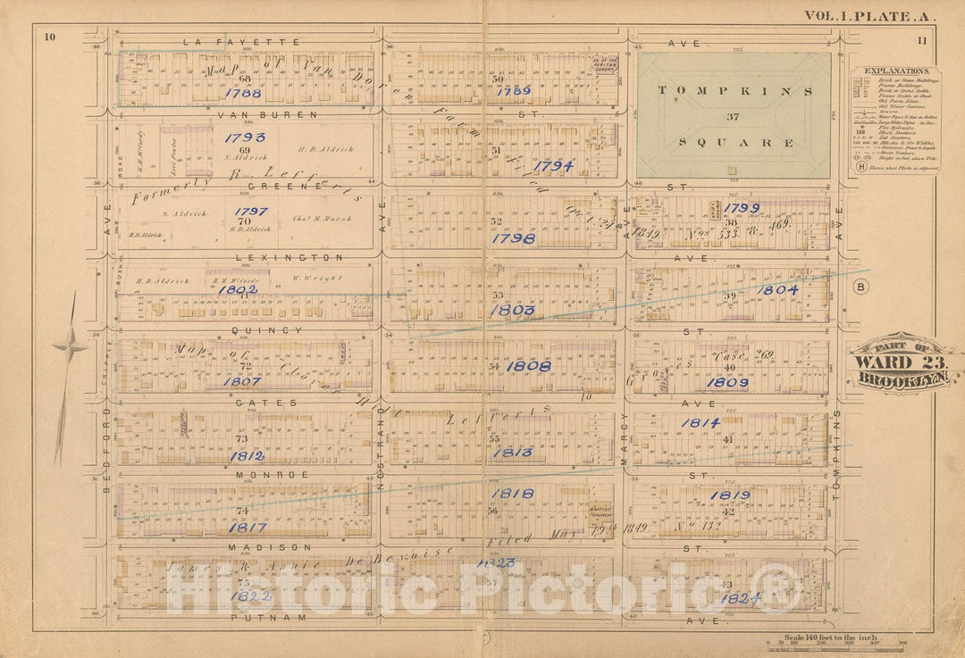 Historic Map : Atlas of Brooklyn Vol. 1, Brooklyn 1880 Plate A , Vintage Wall Art