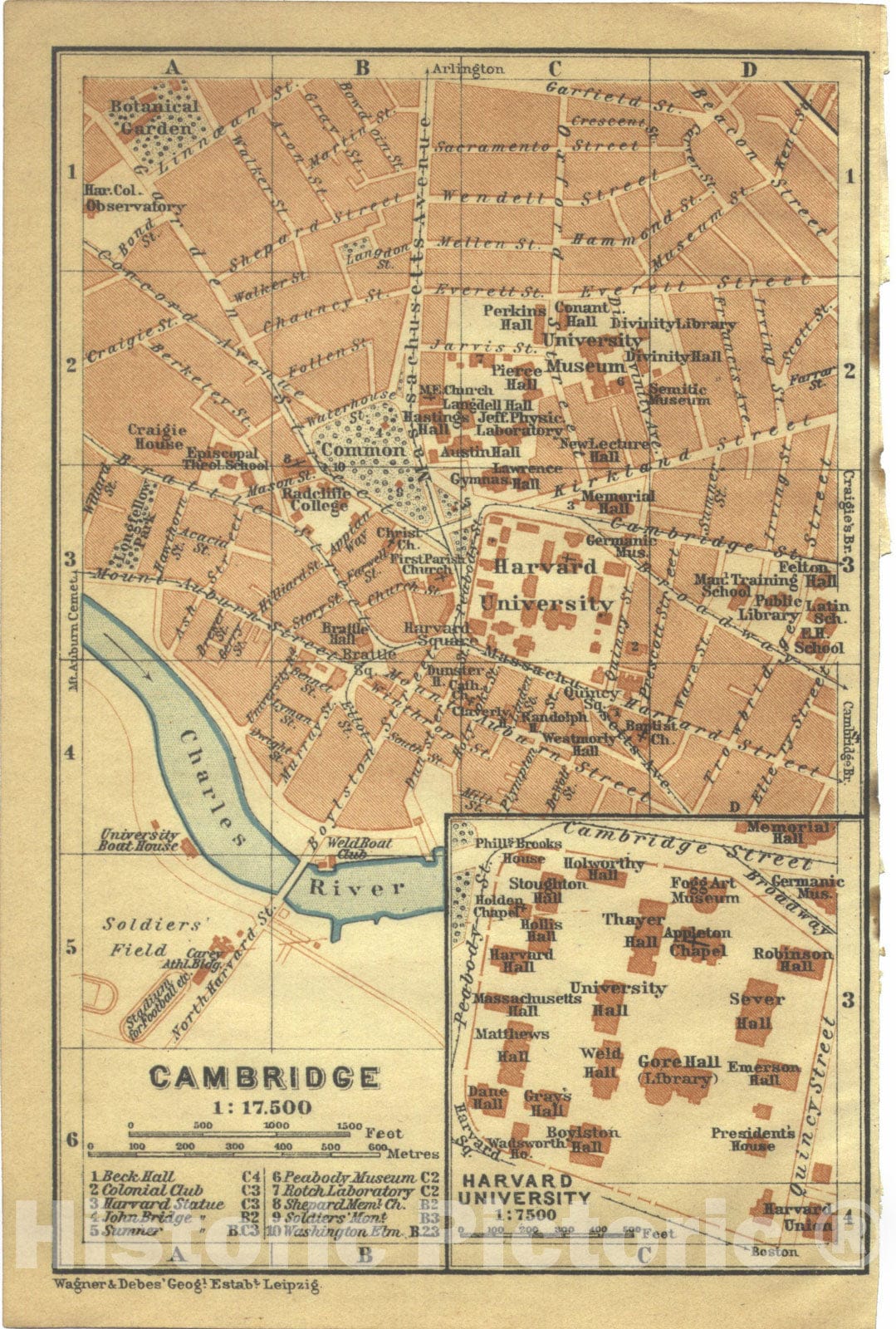 Historic Map : United States, Canada & Mexico, Harvard Square & Harvard Yard 1909 , Vintage Wall Art